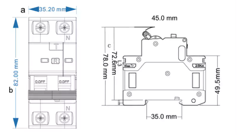 dimensions of arc fault detection device-JGAFDD-63
